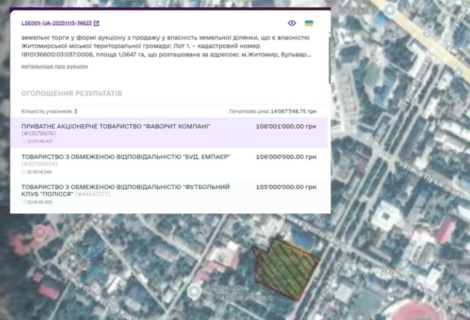 Житомирський Старий бульвар побив рекорд: земельну ділянку продали за 106 мільйонів гривень