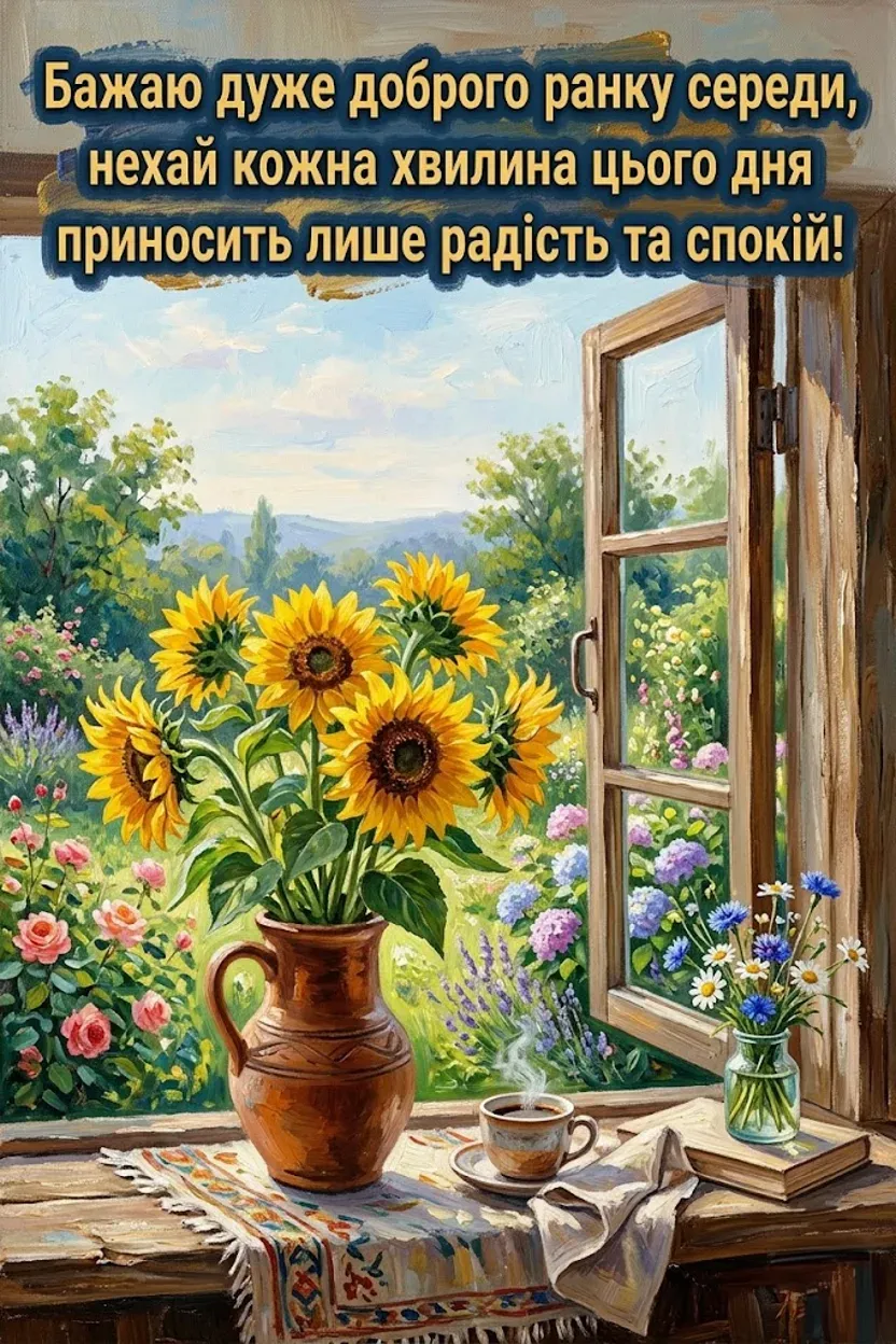 Листівка доброго ранку середи: найтепліші побажання та затишні картинки
